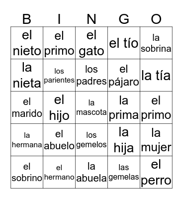 La Familia Bingo Card