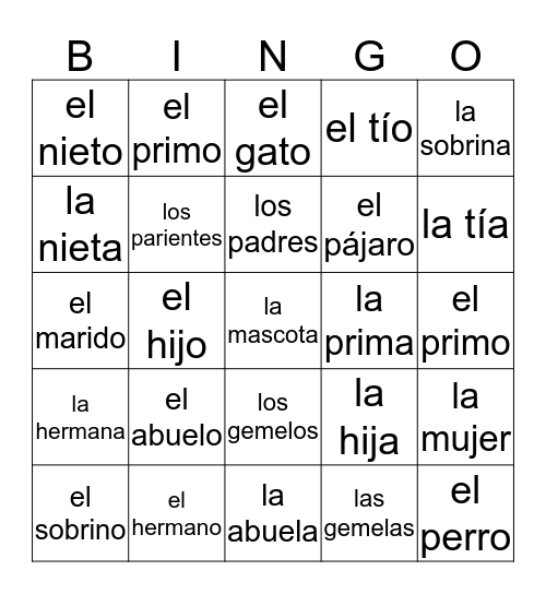 La Familia Bingo Card