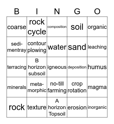 Earth Systems: Rocks/Soil Bingo:   Bingo Card