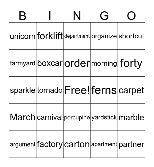 Book 8 R-Controlled Vowels Bingo Card