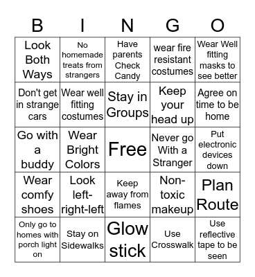Halloween safety Bingo Card