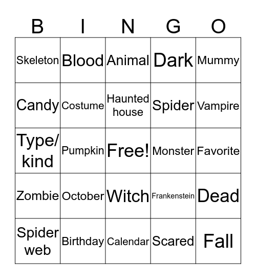 Lesson 5 Fall words Bingo Card