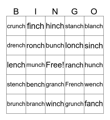 nch Bingo Card