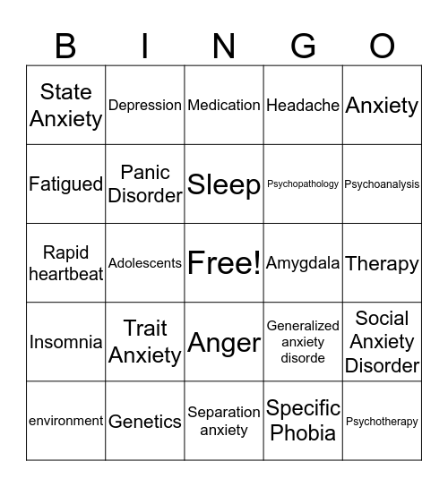 Bingo About Anxiety Bingo Card