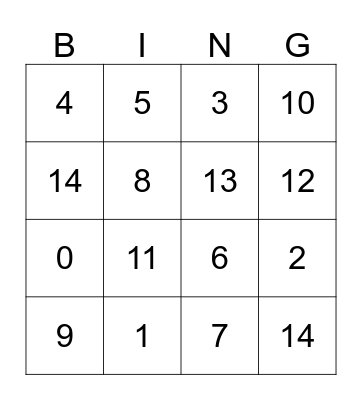 Number Bingo  Bingo Card