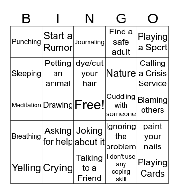 Coping Skills Bingo Card