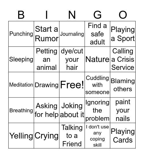 Coping Skills Bingo Card