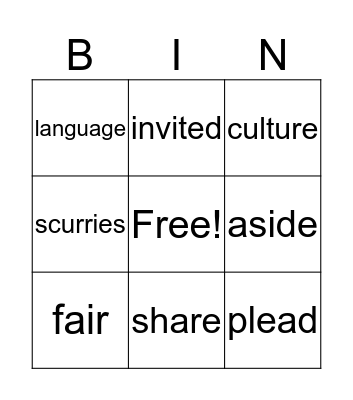 Vocabulary U1W2 Bingo Card