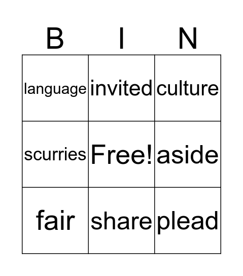 Vocabulary U1W2 Bingo Card