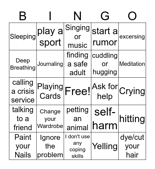 Coping Skills Bingo Card