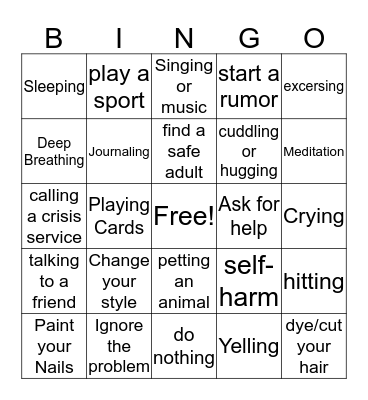 Coping Skills Bingo Card