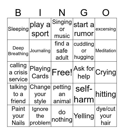 Coping Skills Bingo Card