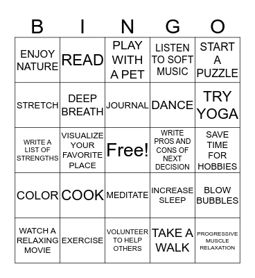 HEALTHY COPING STRATEGIES Bingo Card