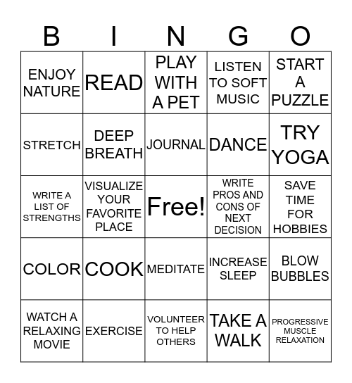 HEALTHY COPING STRATEGIES Bingo Card