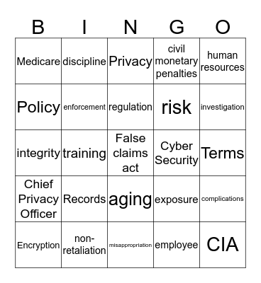 Compliance Bingo Card