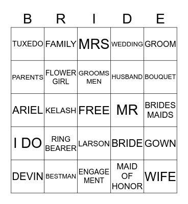 BRIDAL BINGO Card