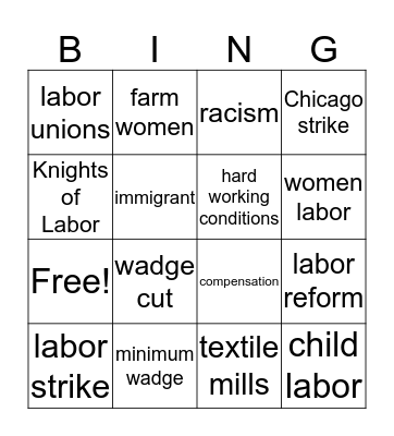 Labor Bingo Card