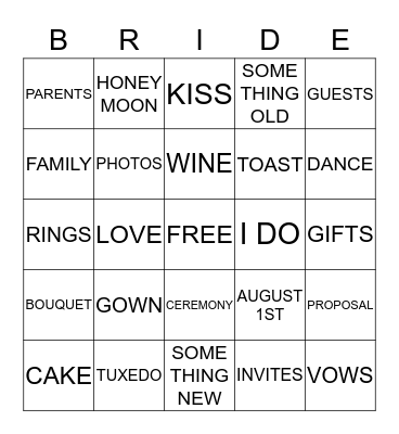 Bridal Bingo Card