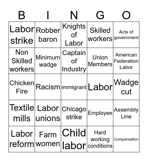 Labor Bingo Card