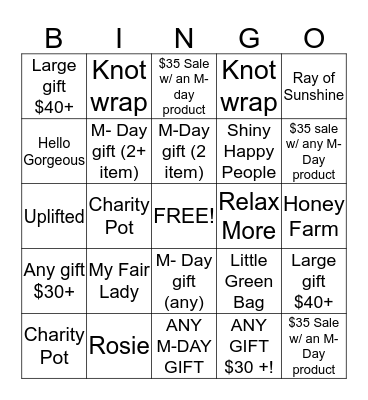 Mother's Day Bingo Card