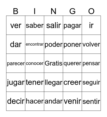 Spanish Irregular Verbs Bingo Card
