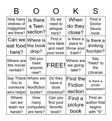 Day At The Library!!!!! Bingo Card