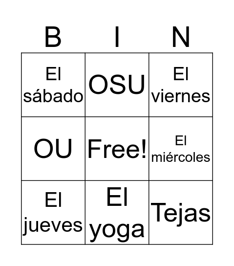 SEMANA DE TEJAS Bingo Card