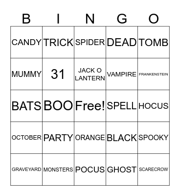 HAPPY HALLOWEEN Bingo Card