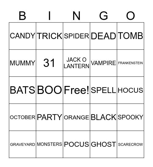 HAPPY HALLOWEEN Bingo Card