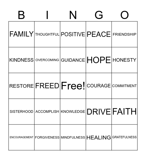 HOPE P Bingo Card