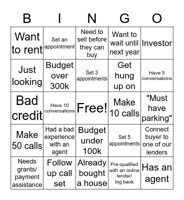 Call Contest BINGO Card