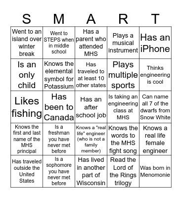 SMART GIRLS ROCK! Bingo Card