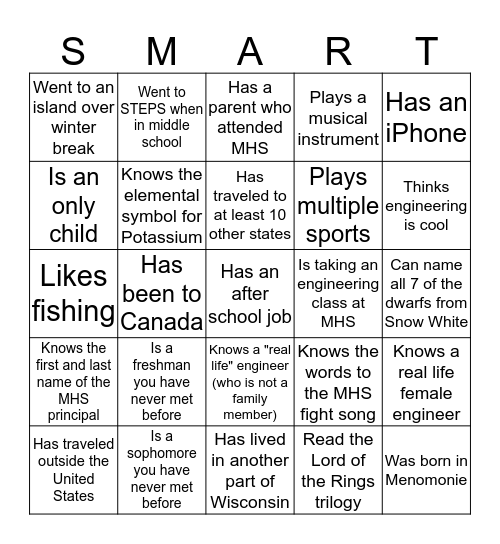 SMART GIRLS ROCK! Bingo Card