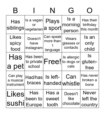 Ice Breaker Bingo! Bingo Card