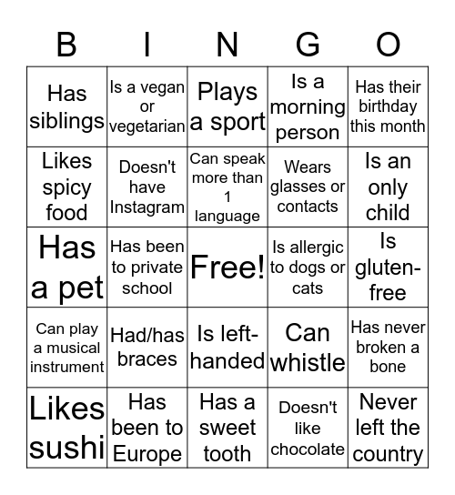Ice Breaker Bingo! Bingo Card