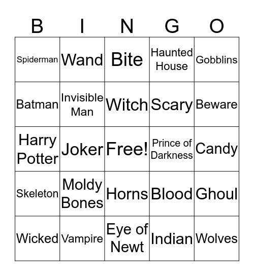NWHSH Halloween Bingo Card