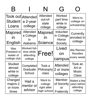 BHS College Bingo Card