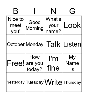 ESL Bingo Card