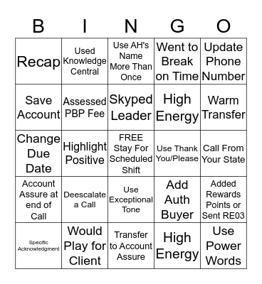 Fall Bingo Card