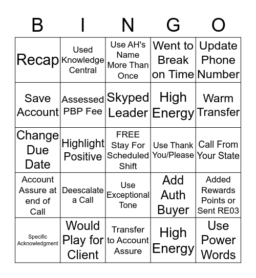 Fall Bingo Card