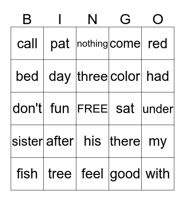 Tylor Wills Sight Words Bingo Card