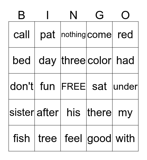 Tylor Wills Sight Words Bingo Card