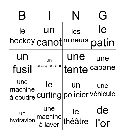 Les débuts de Yellowknife Bingo Card