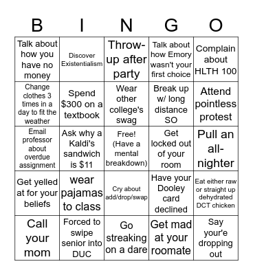 Emory Bingo Card