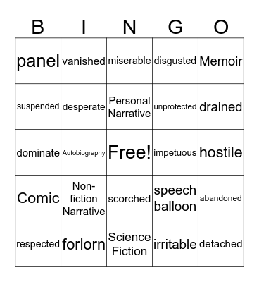 Unit 1 + 2 Vocabulary Bingo Card