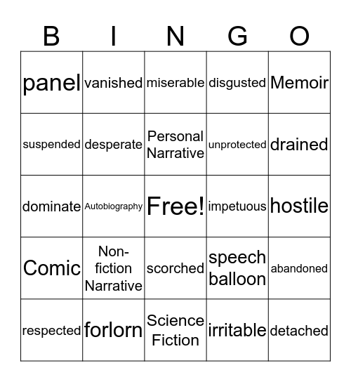 Unit 1 + 2 Vocabulary Bingo Card