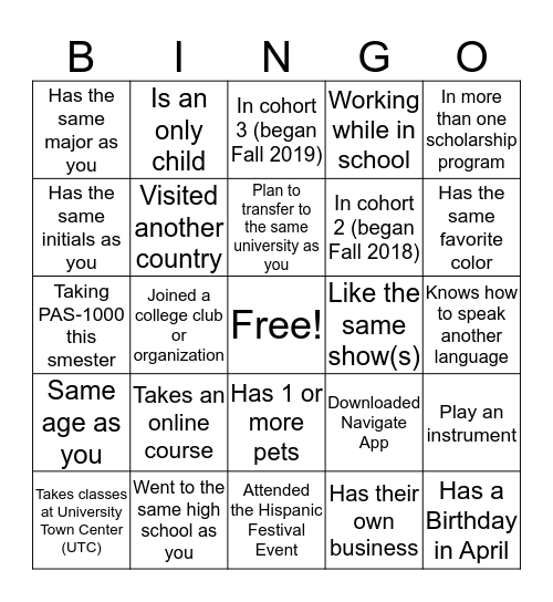 Promise Night Bingo Card