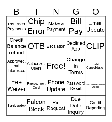 Call Type Bingo Card