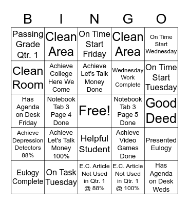 ELA  Bingo Card