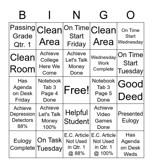 ELA  Bingo Card